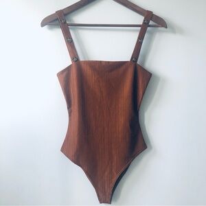 The East Order Bodysuit Tank Ribbed Bronze Cooper Cocoa Tortoiseshell Buttons XS